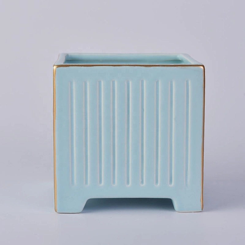 Christmas custom empty blue ceramic candle container