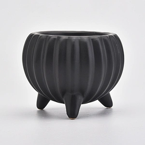 8oz Glaze Black Ceramic Jar Ceramic Candle Vessel with Stand