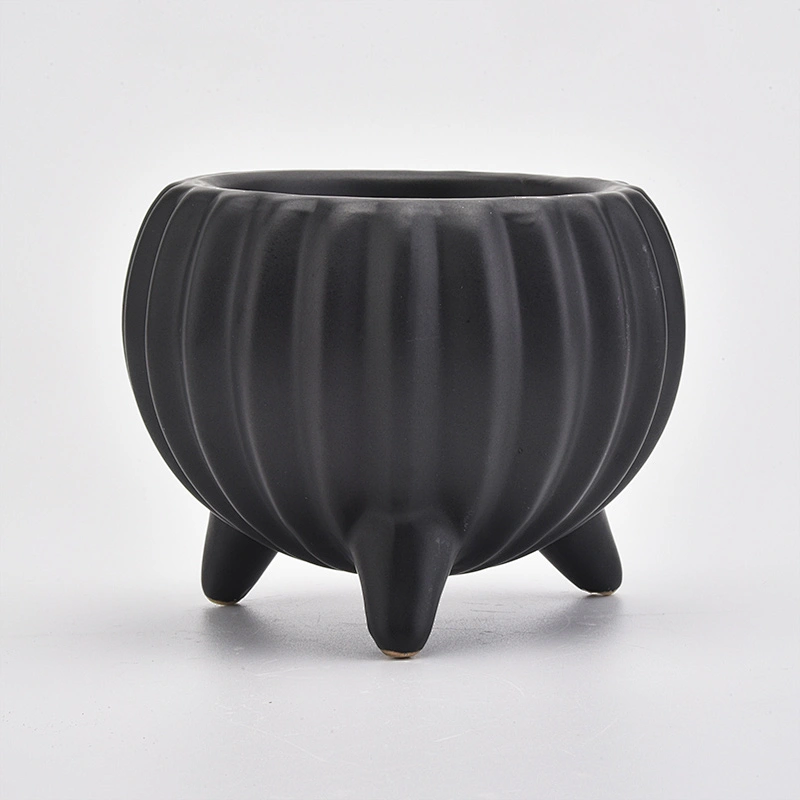 8oz Glaze Black Ceramic Jar Ceramic Candle Vessel with Stand