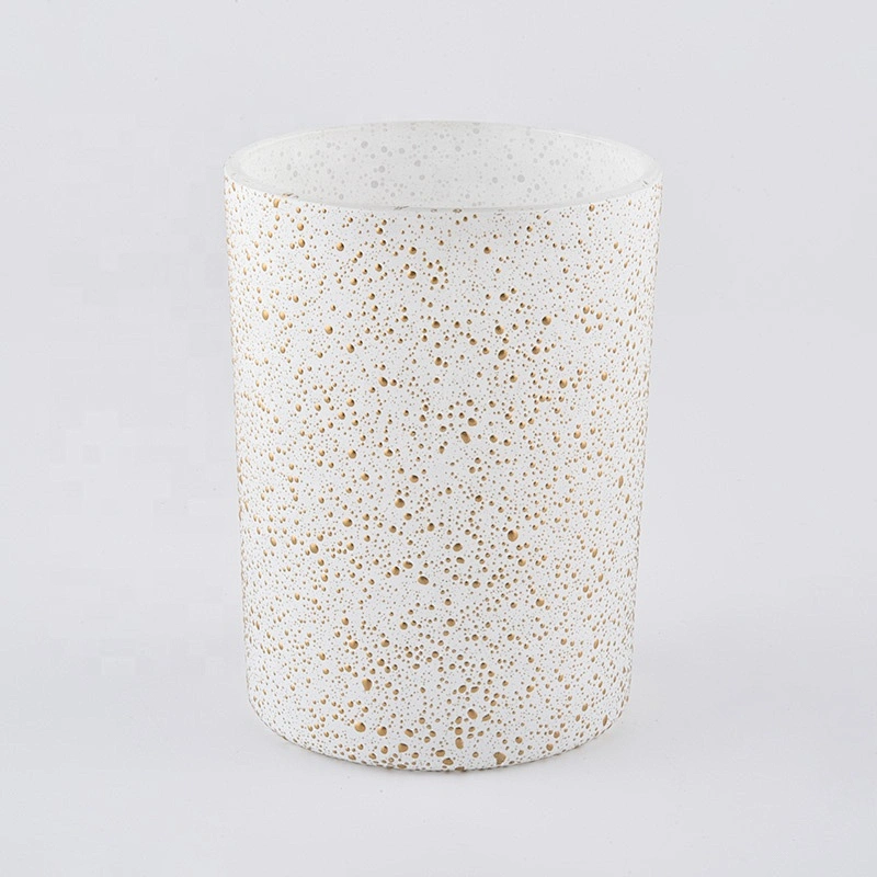 White Glass Candle Jars 350ml With Gold Decoration