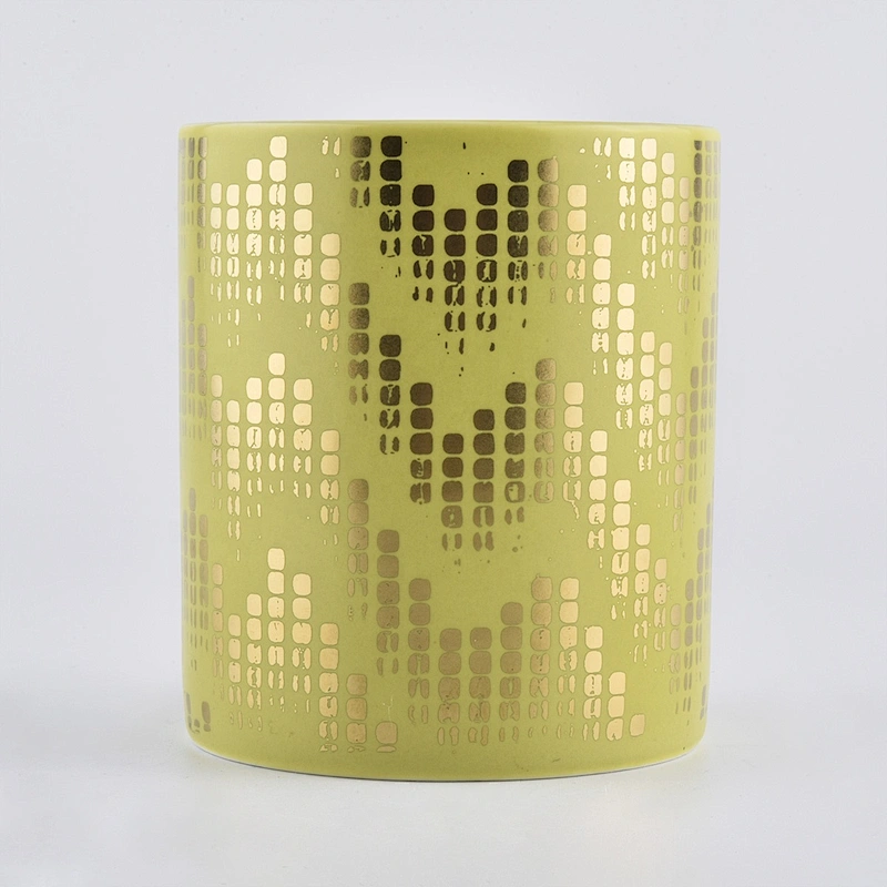 10oz Home decoration luxury gold printing christmas ceramic candle holders