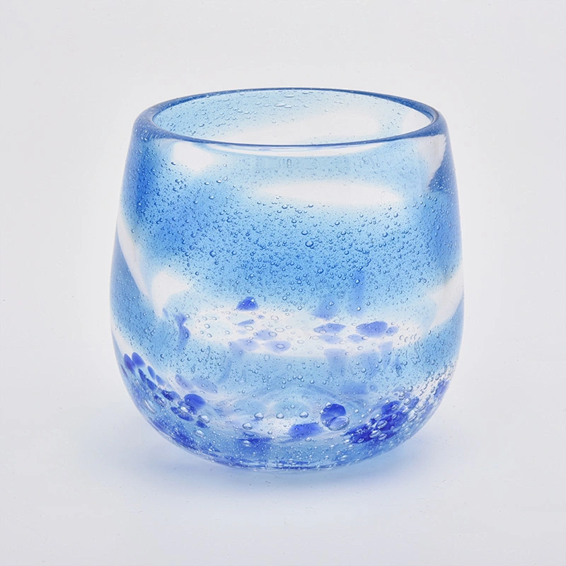 6oz translucent blue glass candle jar for home decorations colorful candle holder