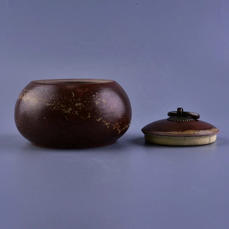 10oz Brown ceramic candle containers tin with lid