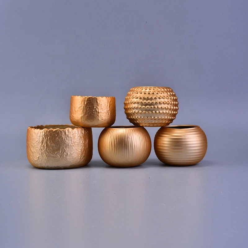 Luxury round plating bulk tealight ceramic candle holders