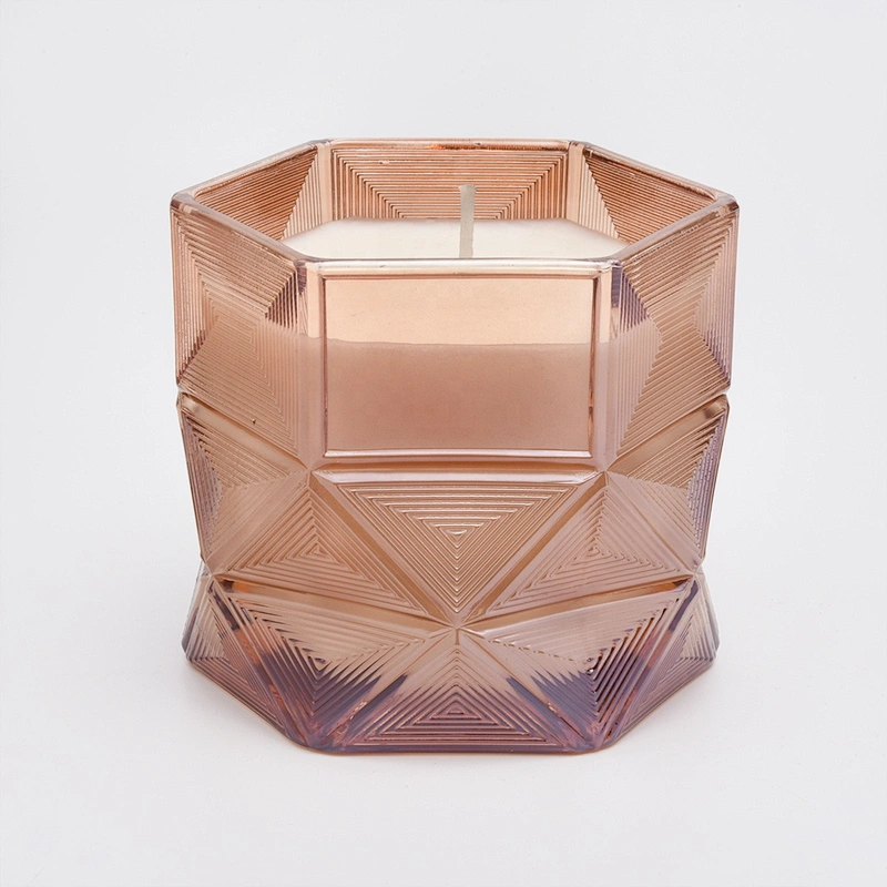Sunny amber Hexagon decorative candle glass holder container