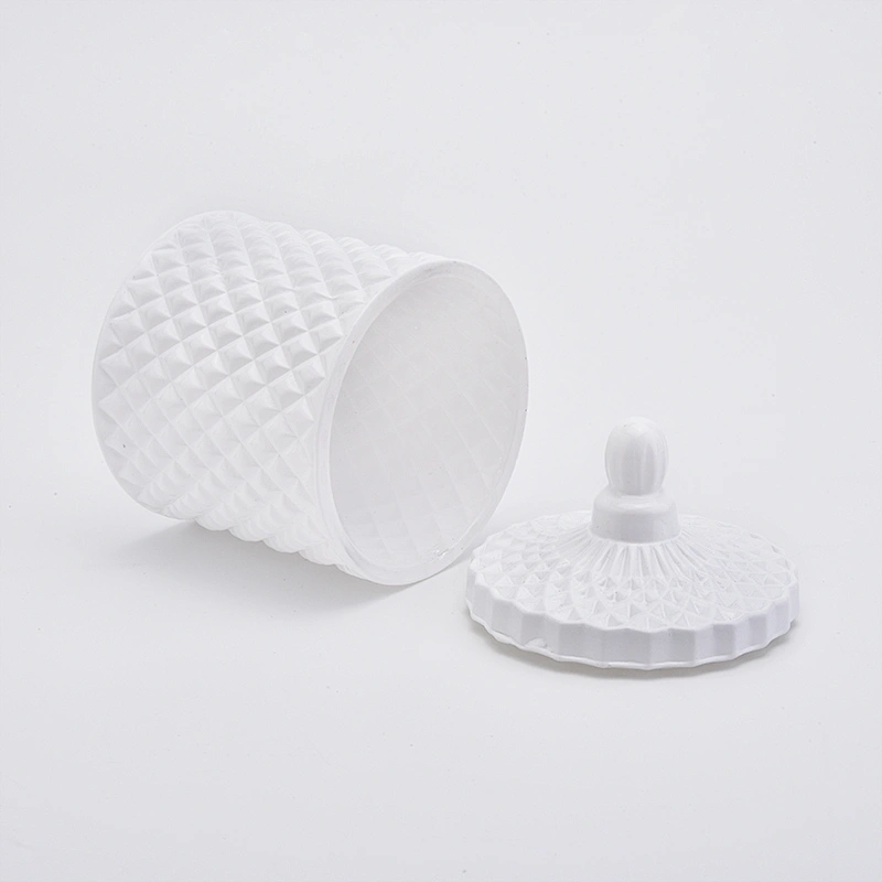 Matte White Geo Cut Luxury Glass Jar For Candle Making