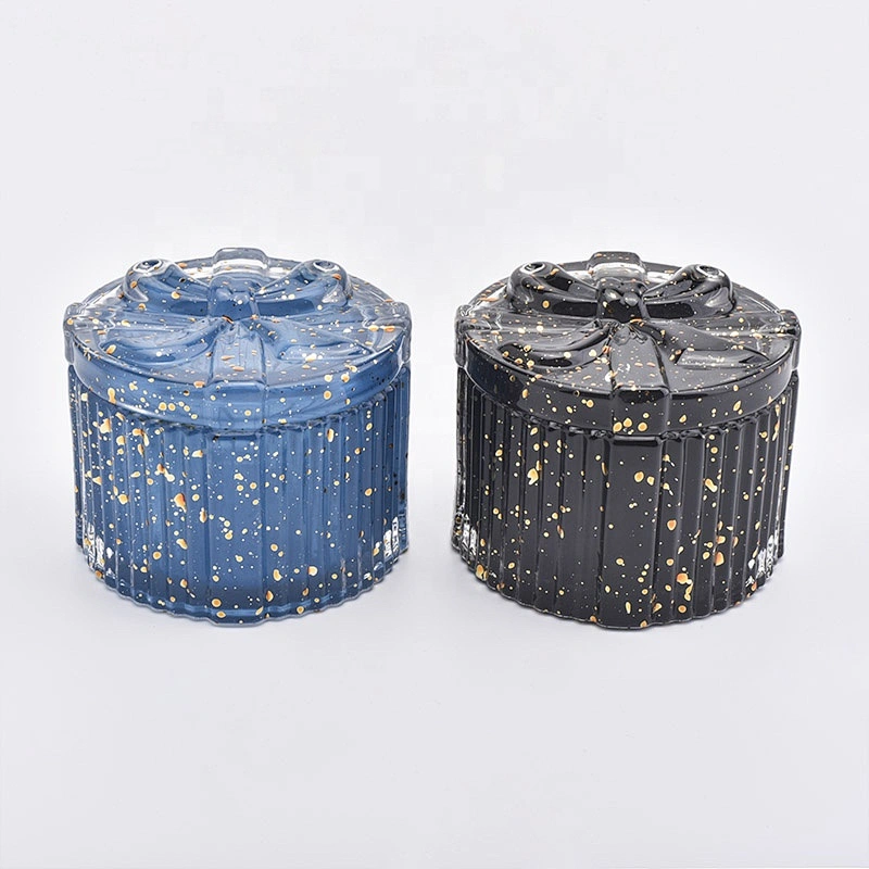 150ml Cylinder Blue And Gold Glass Candle Jars With Lids