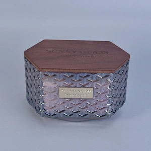 10oz 20oz Sunny Hexagon woven glass candle jars with wood lids
