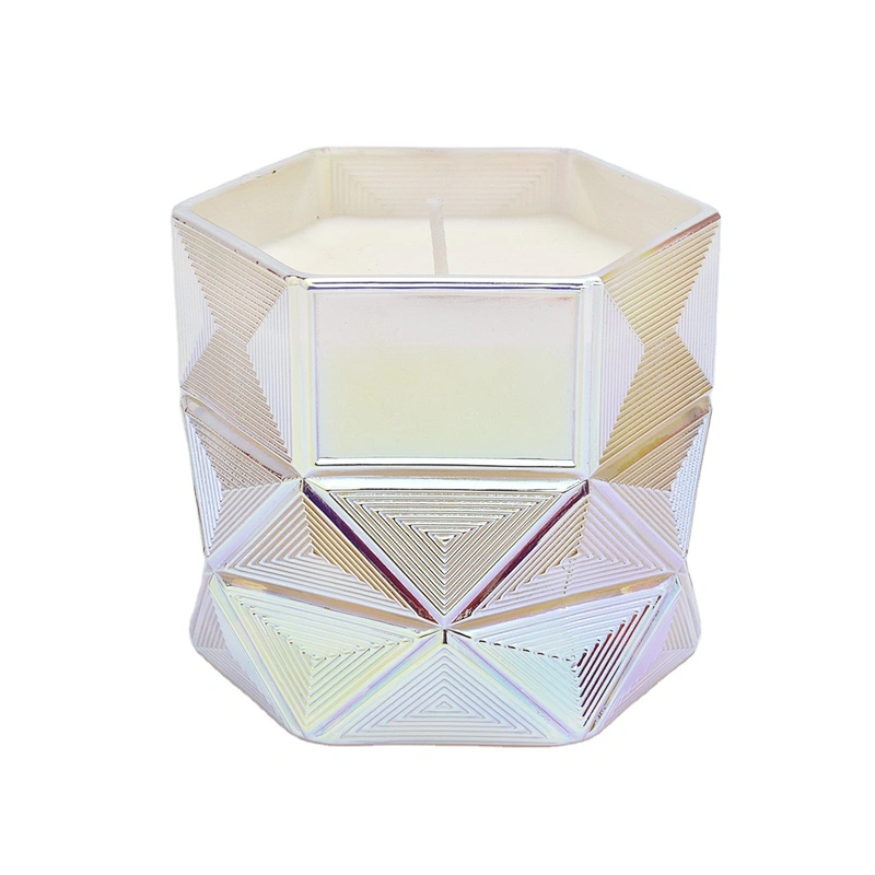 Wholesales wedding decoration white Hexagon luxury glass candle jar holders