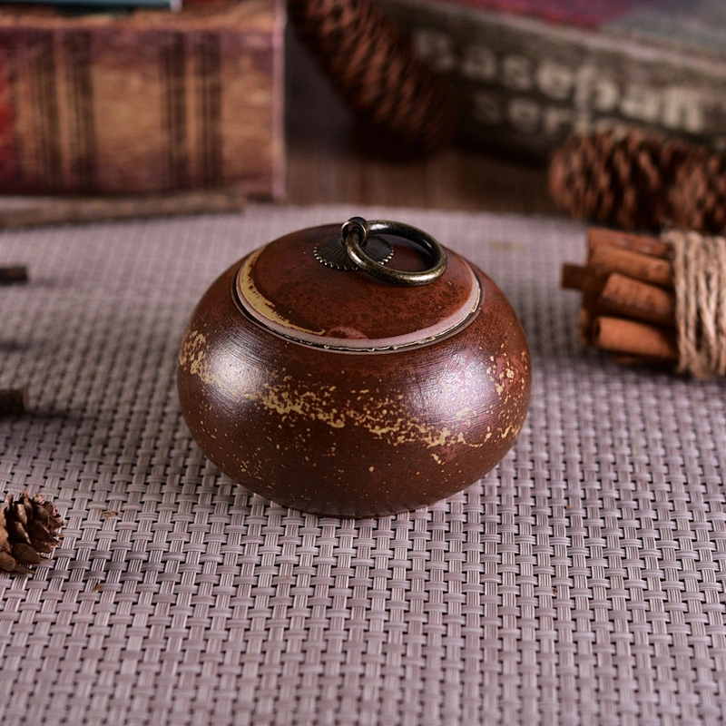 Vintage round ceramic candle holder with lid for home decor