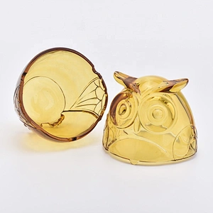 Owl shape glass candle jar custom home decoration