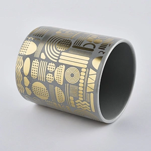 Grey Candle Holder Ceramic With Gold Decoration
