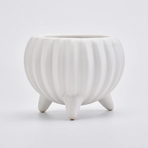 8oz Glaze White Pumpkin Shape Ceramic Jar Ceramic Candle Vessel with Stand