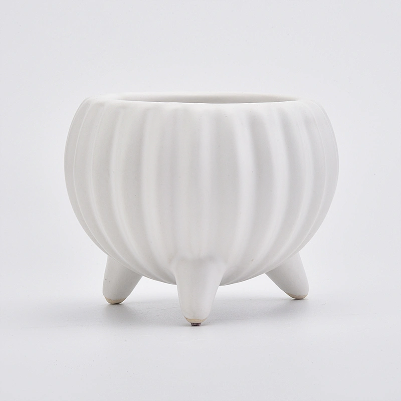 8oz Glaze White Pumpkin Shape Ceramic Jar Ceramic Candle Vessel with Stand