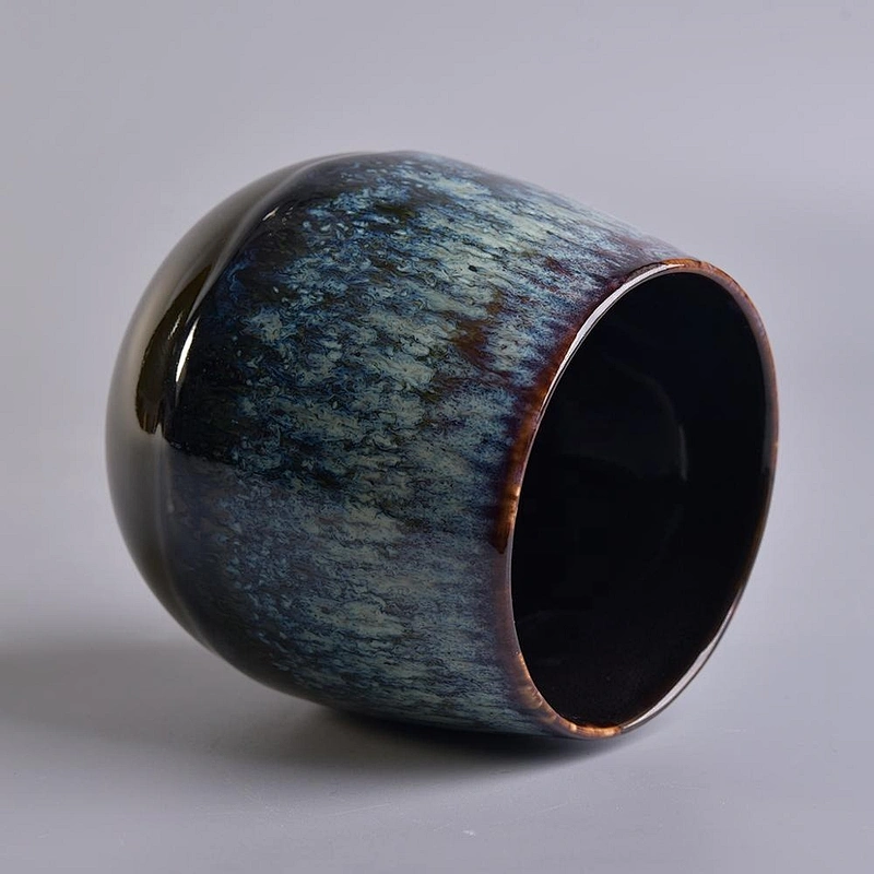 10oz Wholesales custom decorative blue ceramic candle holders