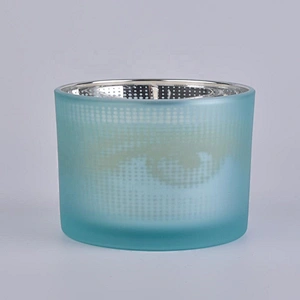 Home decoration Modern blue glass candle holder customized with wood lid
