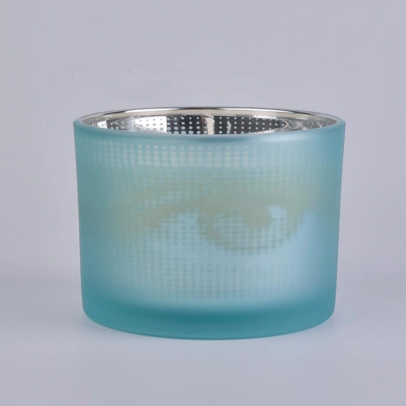 Home decoration Modern blue glass candle holder customized with wood lid