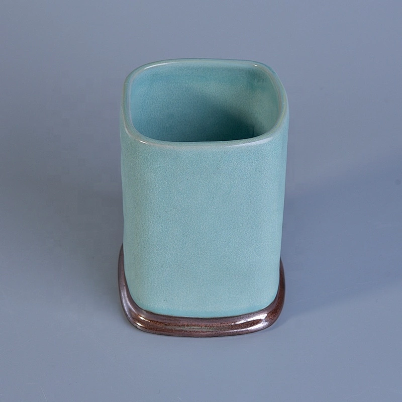 8oz 10oz 20oz Sunny square blue candle ceramic holders supplier