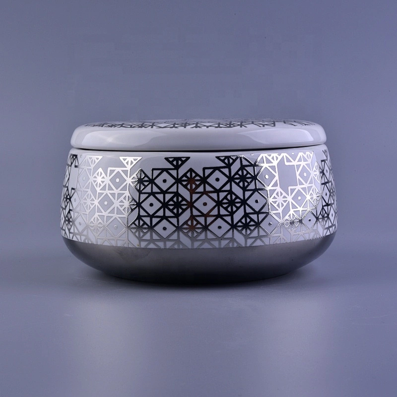 Sunny custom printing silver scented ceramic candle vessel with lid
