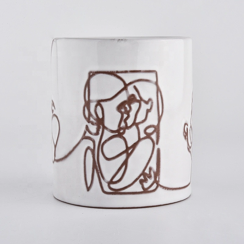 Wholesales white people pattern votive empty ceramic candle holder