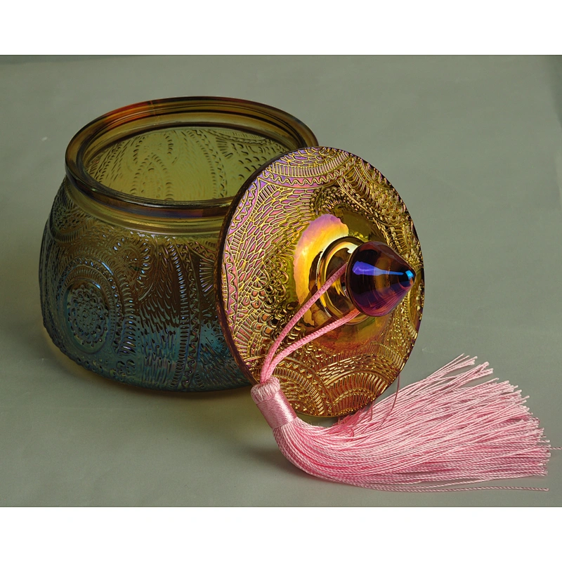 Home decoration tealight scented glass candle holder with lid