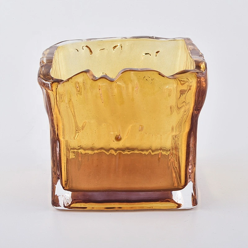 17oz Amber Square Unique Glass Candle Jar