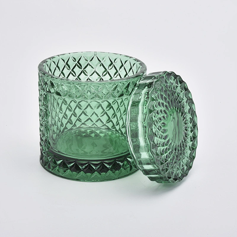 luxury embossed glass candle jar with lid