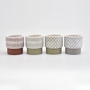 18oz Sand Effect Green Ceramic Candle Holders Candle Jars for Home Decor