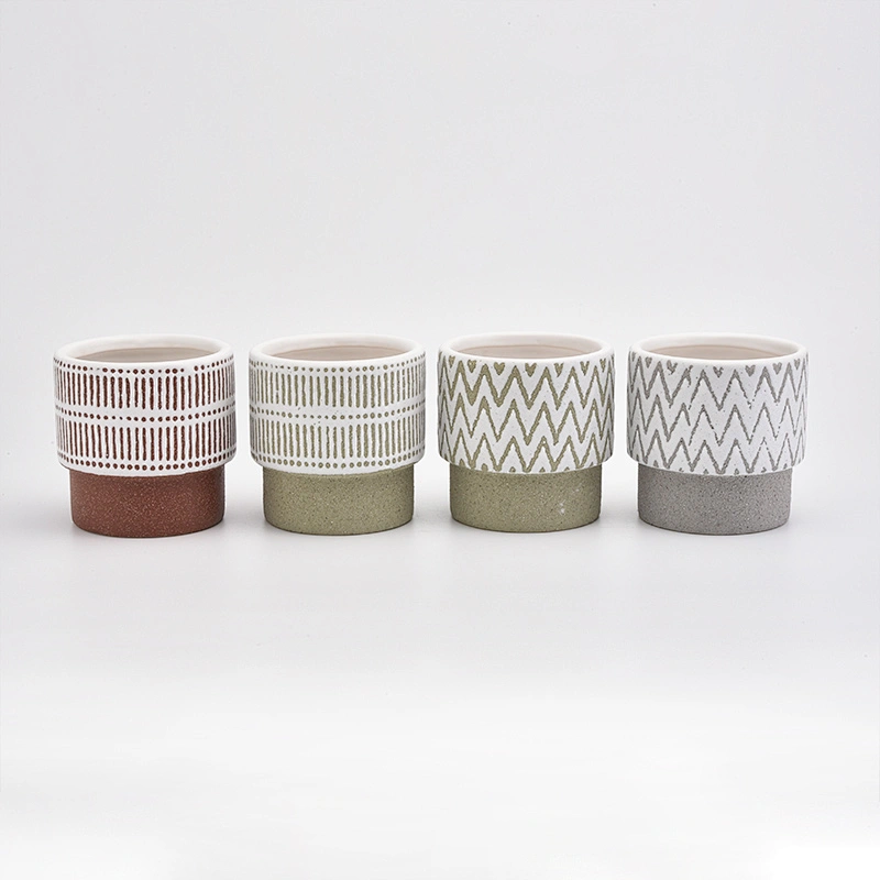 18oz Sand Effect Green Ceramic Candle Holders Candle Jars for Home Decor