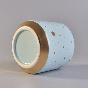 Wholesales custom blue empty ceramic candle holder vessels with wood lid