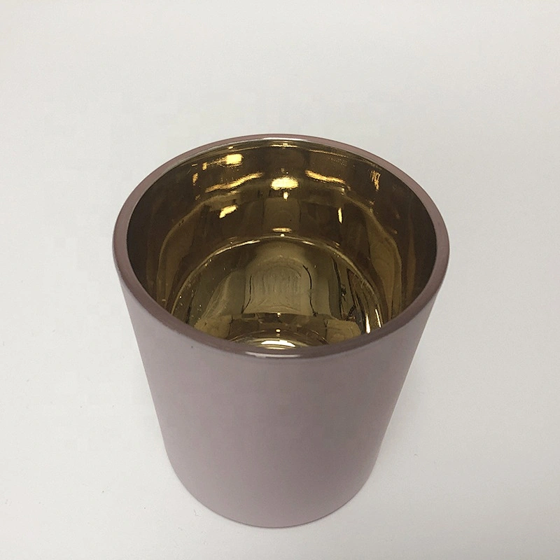 8oz 10oz Matte Pink Glass Candle Holders With Gold Plating Inside