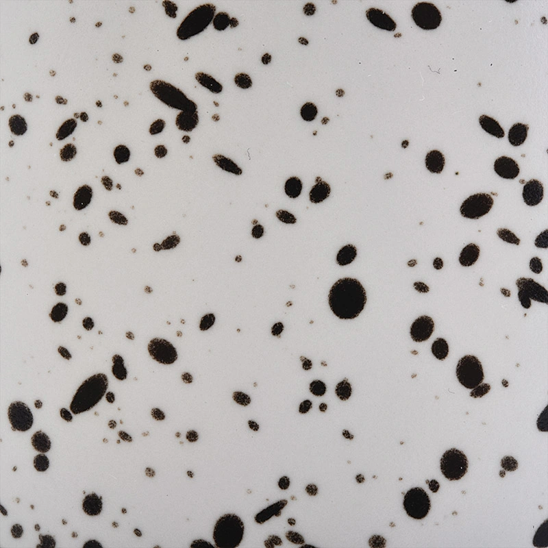 Matte White Ceramic Candle Vessels With Black Glaze Dot Decoration