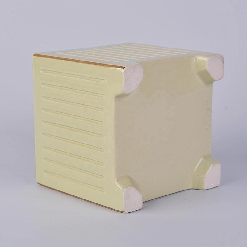 10oz 12oz wholesales customized empty stripes square ceramic candle holder