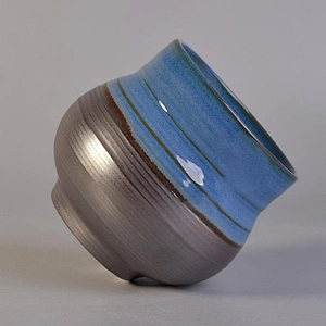 Wholesales empty blue glazed ceramic candle jar 6oz 8oz 10oz