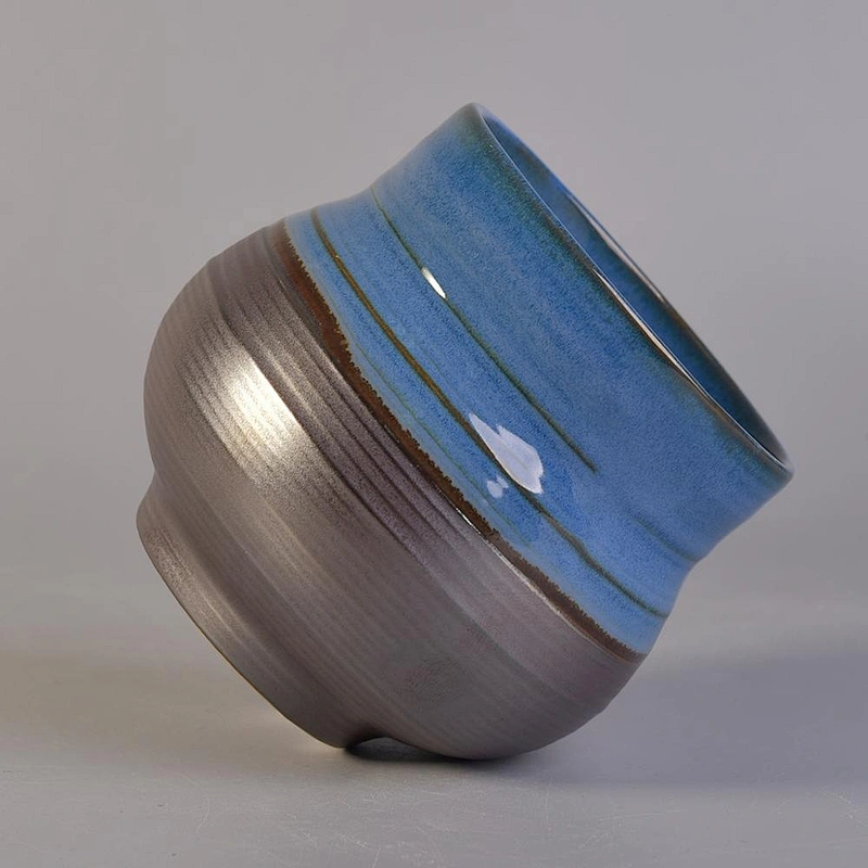 Wholesales empty blue glazed ceramic candle jar 6oz 8oz 10oz