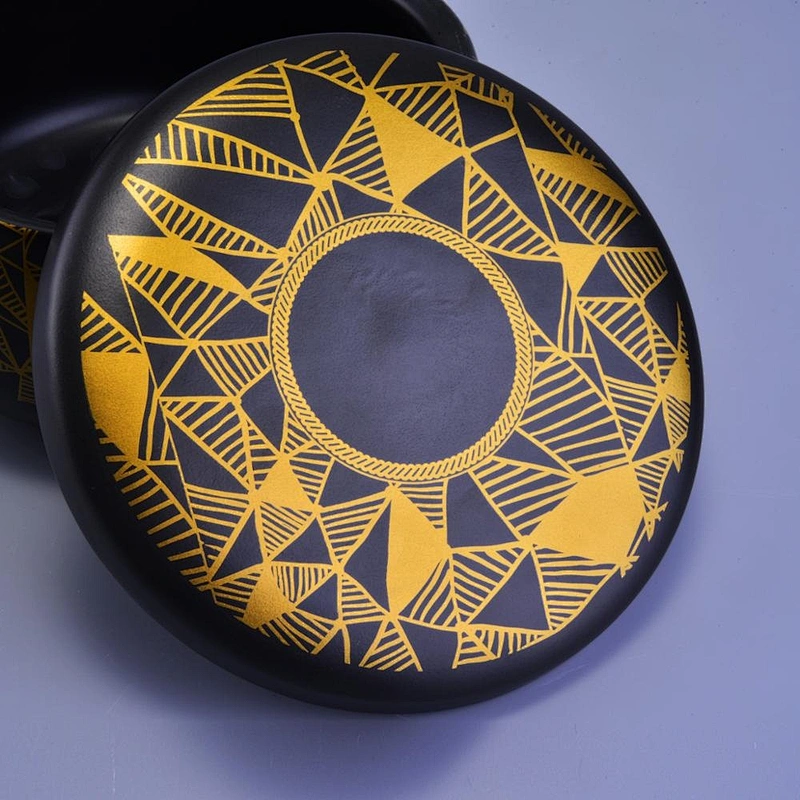 Luxury black tealight candle ceramic container with cover 10oz 12oz 14oz