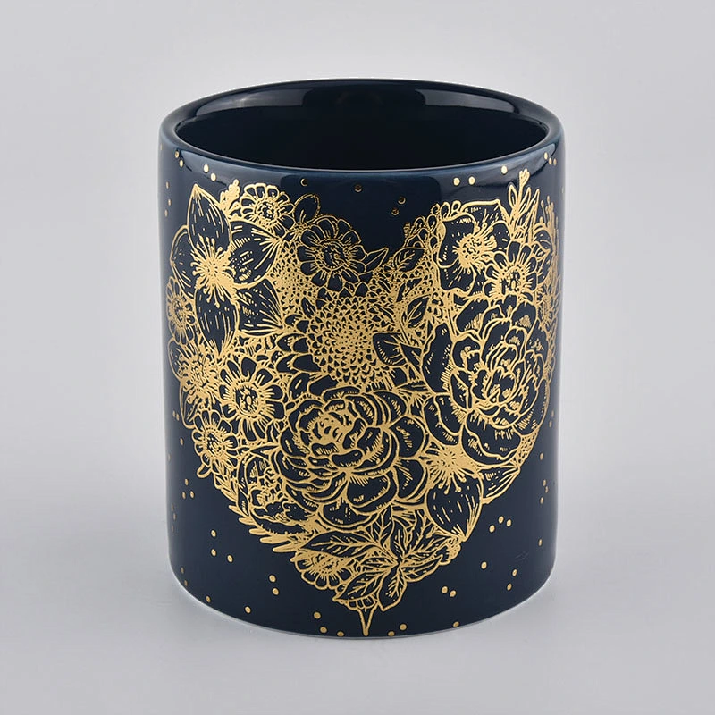 Luxury Ceramic Candle Jar With Gold Printing