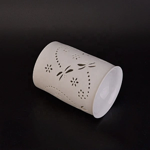 Cylinder hollow votive ceramic candle lantern