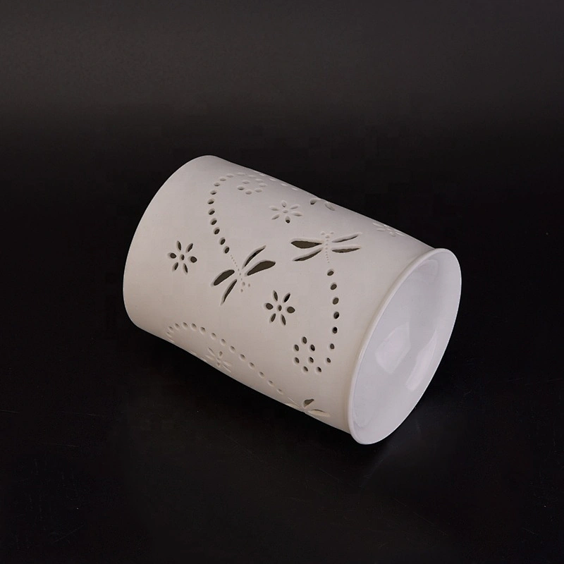 Cylinder hollow votive ceramic candle lantern
