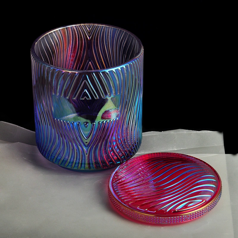 8oz 10oz 14oz Sunny custom decorative iridescent glass candle jars with lid