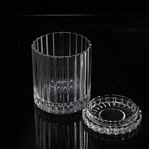 Custom color luxury GEO Cut stripe glass candle jar with lid