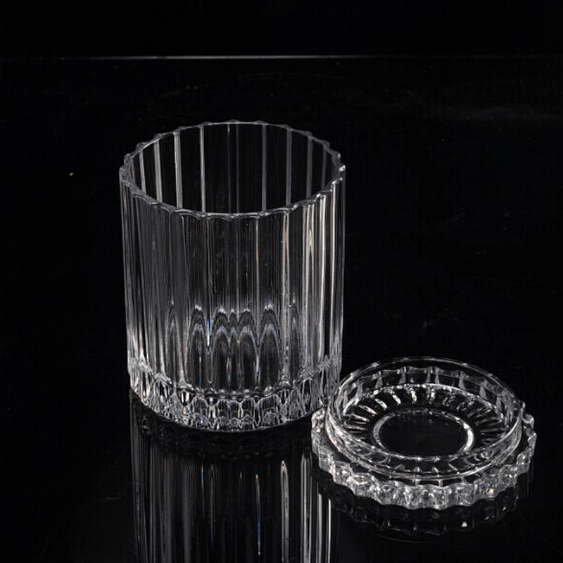 Custom color luxury GEO Cut stripe glass candle jar with lid