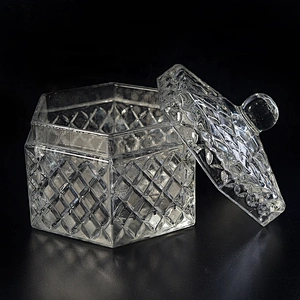 Customized luxury Hexagon tealight empty candle glass holder with lids