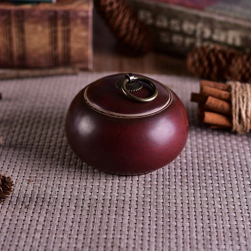 Vintage round ceramic candle holder with lid for home decor