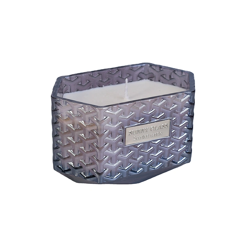 10oz 20oz Sunny Hexagon woven glass candle jars with wood lids
