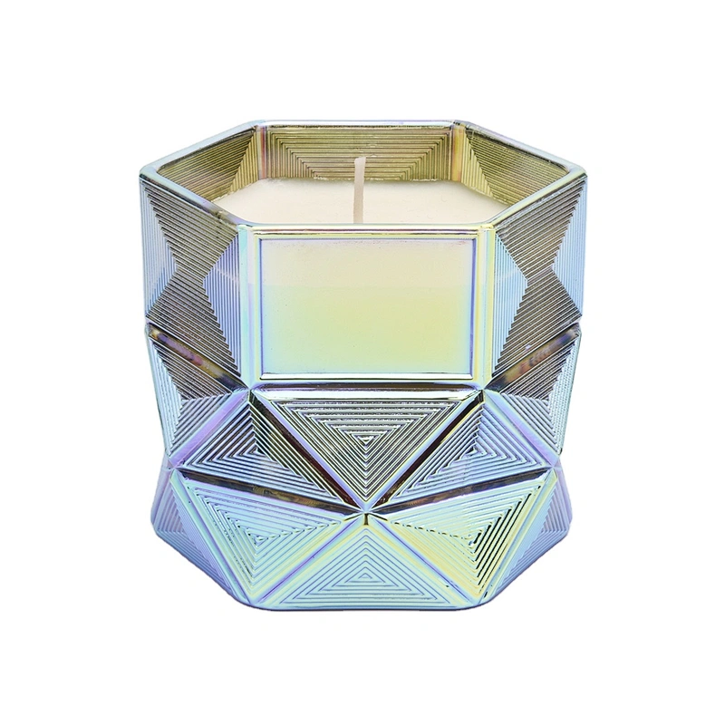 Home decor hexagon soy wax scented luxury glass candle holder 8oz 10oz 14oz