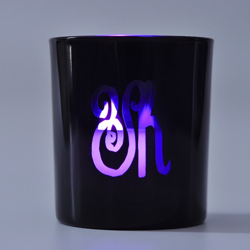 Black Glass Candle Holder With Custom Laser Engraved Logo