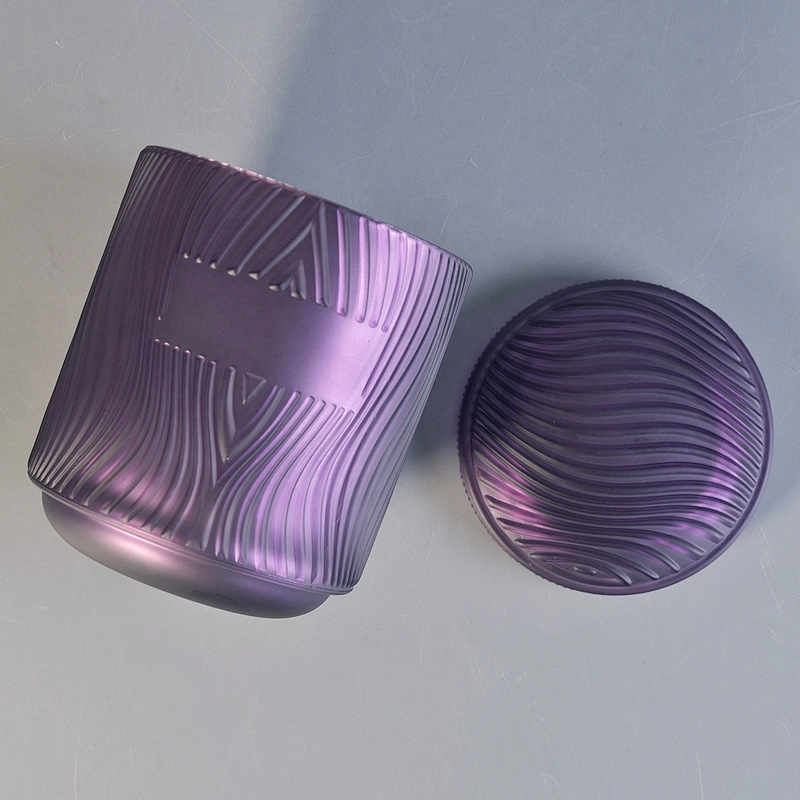 Home decoration wholesales empty purple Glass Candle jars and lid