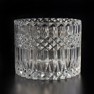 Wholesales luxury geometric crystal candle glass container with lid