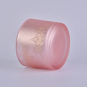 Home decoration frosted pink glass candle jar with wooden lid